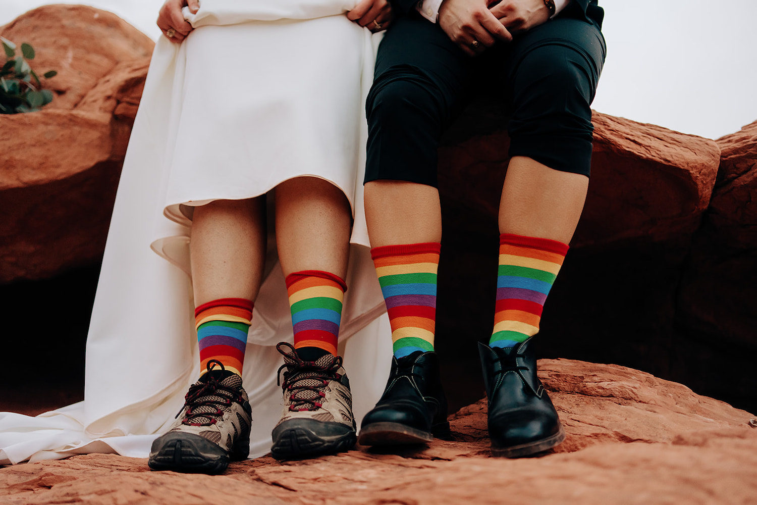 Getting married in Vegas: Close-up shot of rainbow socks worn by same-sex couple during their elopement shoot.