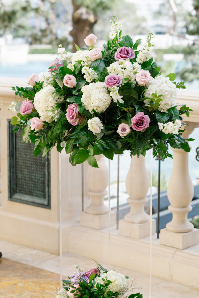 Close-up shot of wedding floral arrangement installed at the Las Vegas wedding