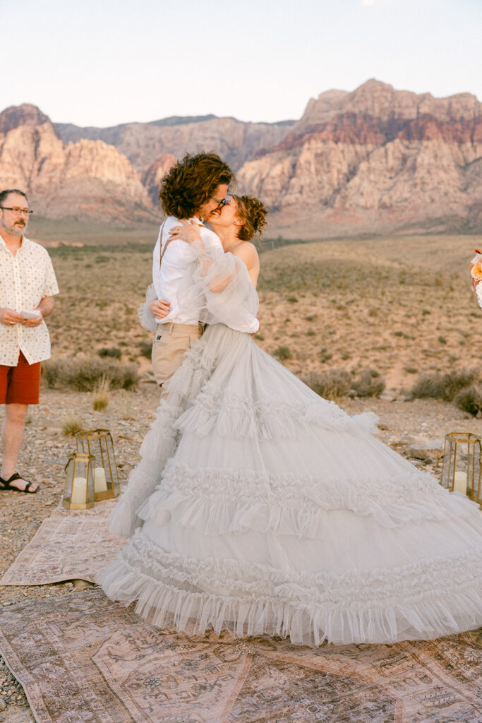 bride and groom at red rock canyon intimate desert wedding ceremony