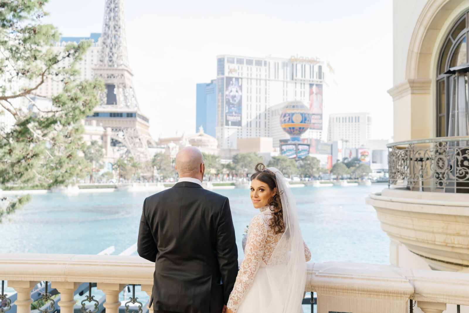 Las Vegas Bellagio Wedding in front of Bellagio Fountains.